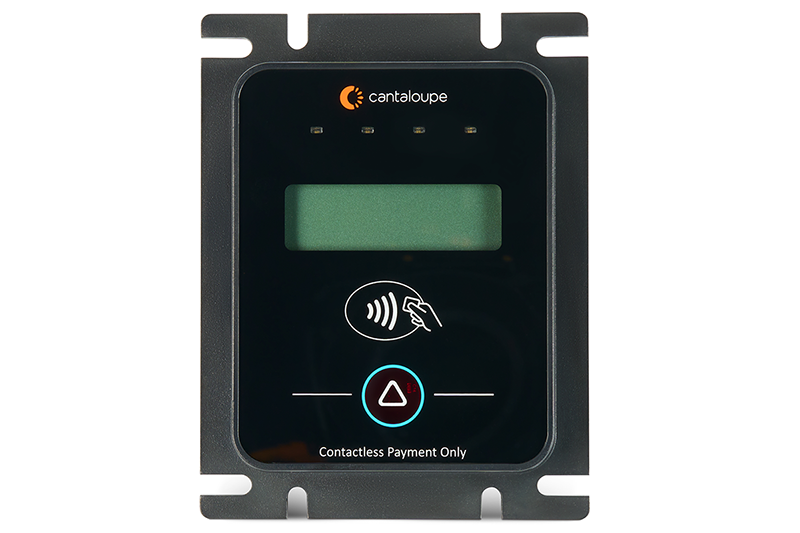 The P66 card reader. A small, black, rectangular device capable of tap payments.